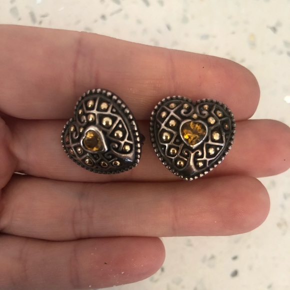 Sterling and 14k gold filagree heart with Citrine - Picture 2 of 4